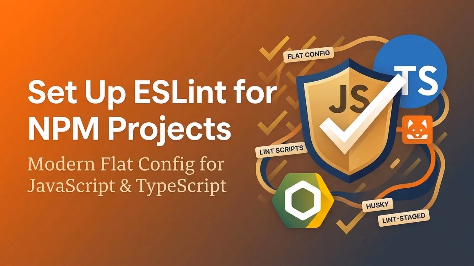"Adding ESLint" title beside the JavaScript, ESLint, and TypeScript logos on an orange background