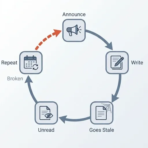 Circular flowchart showing the repeating failure loop of a top-down documentation initiative