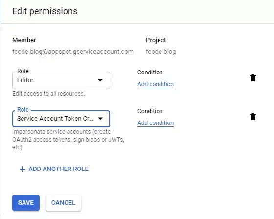 Edit permission to have signBlob permission