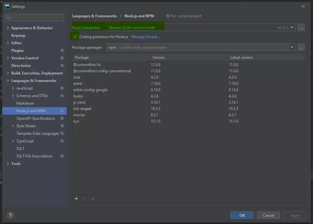 Select NodeJS interpreter
